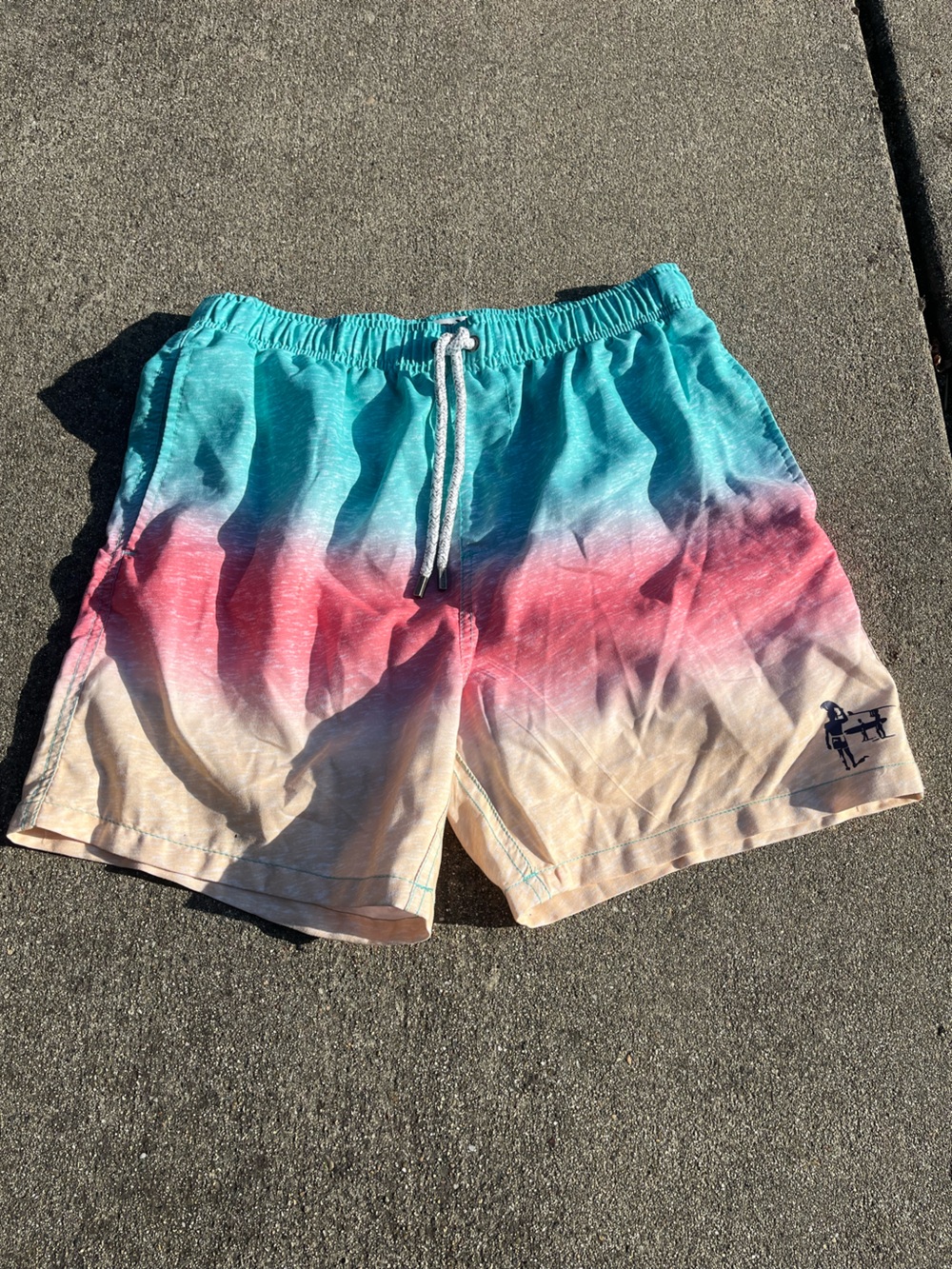 Men's Gradient Swim Trunks in Turquoise, Coral & Cream